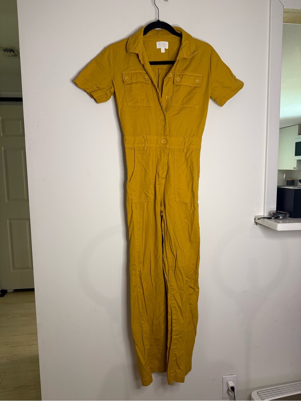 Women's Mustard Short-Sleeve Utility Jumpsuit